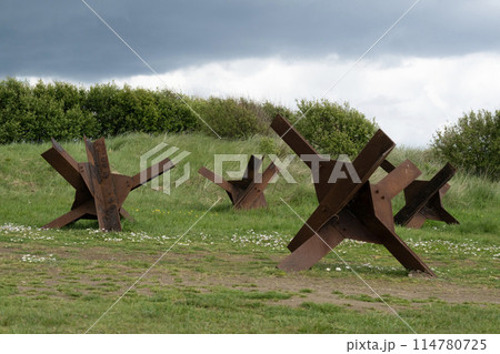 Normandy France D-Day hedgehogs near WWII Utah Beach. Veterans Day rememberance. High quality photo Normandy France D-Day hedgehogs near WWII Utah Beach. Veterans Day rememberance. High quality photo 114780725