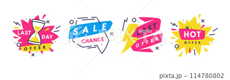 Hot Sale Countdown Badges with Last Offer and Chance Promo Sticker Vector Set 114780802