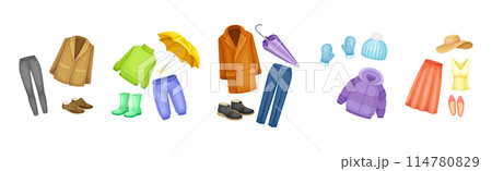 Clothing for Different Season as Wear and Garment Vector Set Clothing for Different Season as Wear and Garment Vector Set 114780829