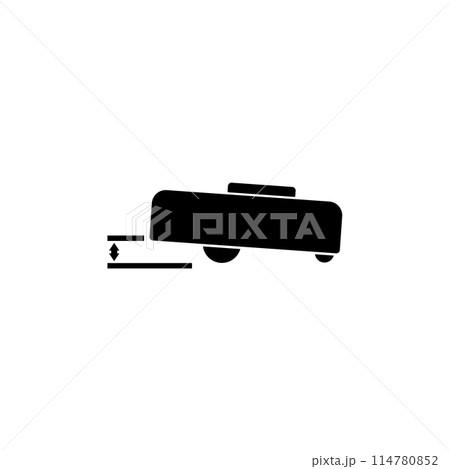 A black silhouette of a canister vacuum cleaner in motion. A black silhouette of a canister vacuum cleaner in motion. 114780852