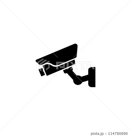 A simple black silhouette of a surveillance camera, representing the concepts of security, monitoring, and vigilance. A simple black silhouette of a surveillance camera, representing the concepts of security, monitoring, and vigilance. 114780890