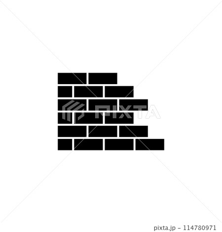 A simple black and white icon depicting a wall made up of rectangular bricks, representing a solid, sturdy structure or protective barrier. 114780971