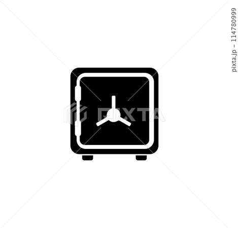 A minimalist black and white graphic icon depicting a closed safe or vault, representing security, privacy, and protection of valuables or sensitive information A minimalist black and white graphic icon depicting a closed safe or vault, representing security, privacy, and protection of valuables or sensitive information 114780999