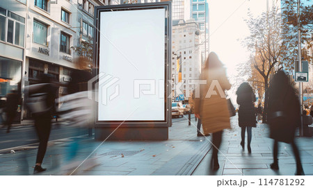 Billboard with blank screen on busy street 114781292