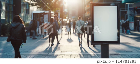 Billboard with blank screen on busy street 114781293