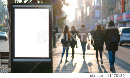 Billboard with blank screen on busy street Billboard with blank screen on busy street 114781294