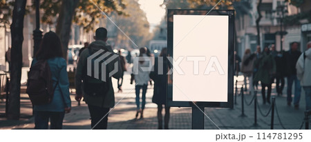 Billboard with blank screen on busy street Billboard with blank screen on busy street 114781295