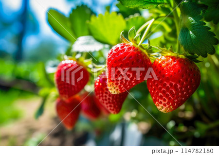 Juicy fresh ripe strawberries on a branch in...のイラスト素材 [114782180] - PIXTA