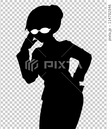 眼鏡をかけたスーツ姿の女性のシルエットイラスト 114782846