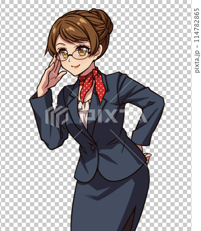 Anime-style illustration of a woman in a suit wearing glasses Anime-style illustration of a woman in a suit wearing glasses 114782865