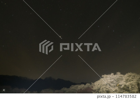 北杜市武川町真原の桜並木の上、春の大曲線 114783582