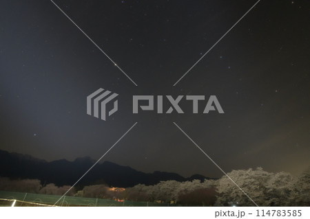 北杜市武川町真原の桜並木の上、春の大曲線 114783585