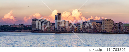 Old Havana City, Capital of Cuba, Ocean Coast. Cloudy Sunset 114783895
