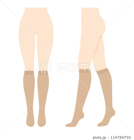 Knee-high Socks Set on women legs - natural beige and line style. Hosiery Fashion accessory clothing technical Knee-high Socks Set on women legs - natural beige and line style. Hosiery Fashion accessory clothing technical 114784750