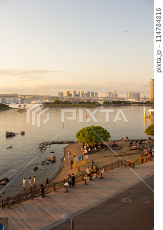 お台場　レインボーブリッジの夕暮れ 114784816
