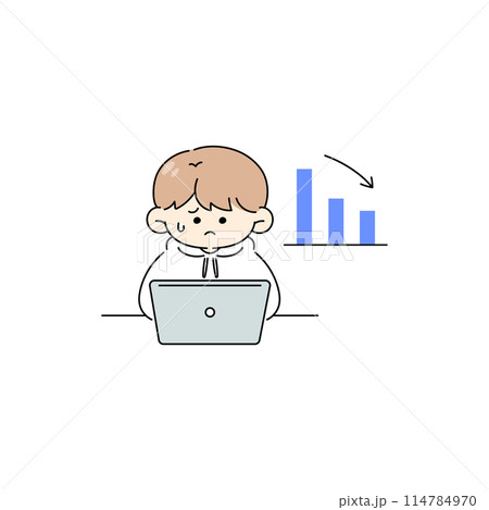 売上が下がって焦る男性のイラスト 売上が下がって焦る男性のイラスト 114784970