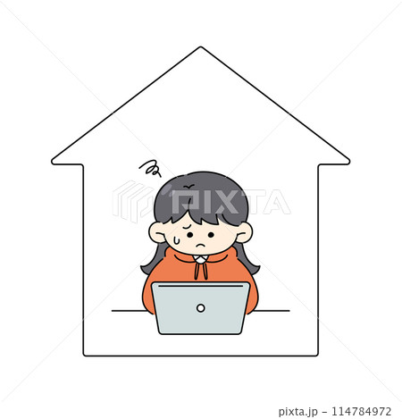 在宅ワークしている女性のイラスト 114784972