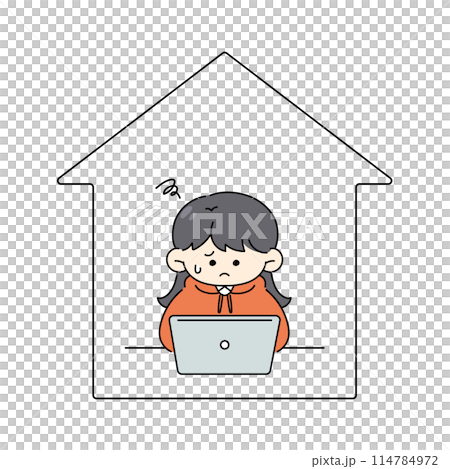在宅ワークしている女性のイラスト 114784972