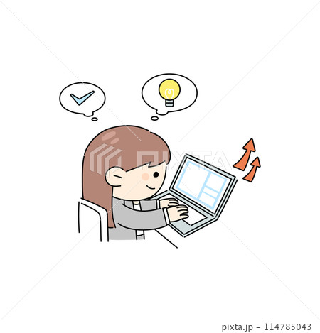 パソコン作業をしているスーツの女性のイラスト パソコン作業をしているスーツの女性のイラスト 114785043