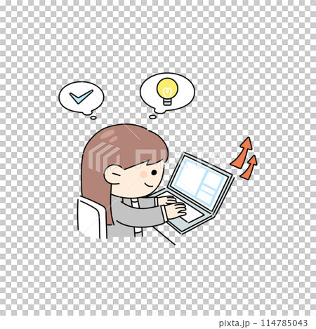 パソコン作業をしているスーツの女性のイラスト パソコン作業をしているスーツの女性のイラスト 114785043