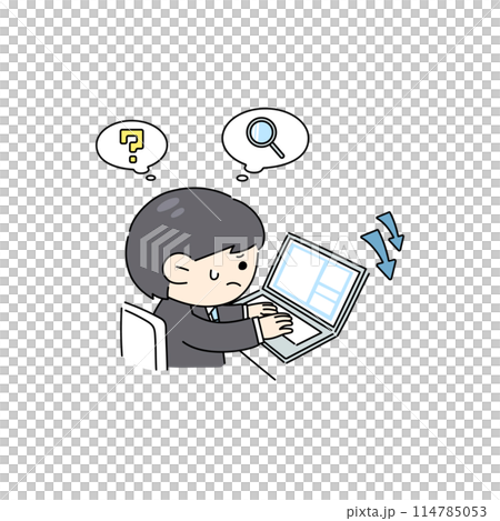 Illustration of a man in a suit working on a computer 114785053