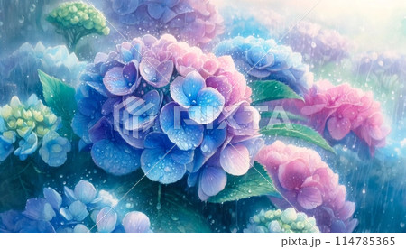 水彩画「紫陽花の咲く頃」