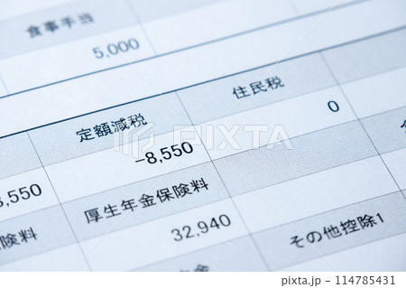 定額減税額が明記された給与明細のアップ。 114785431