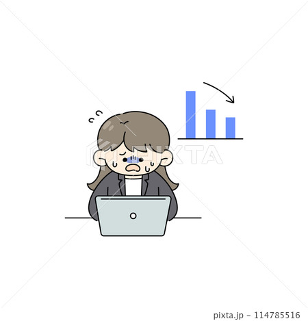 パソコン作業をするスーツの女性のイラスト 114785516