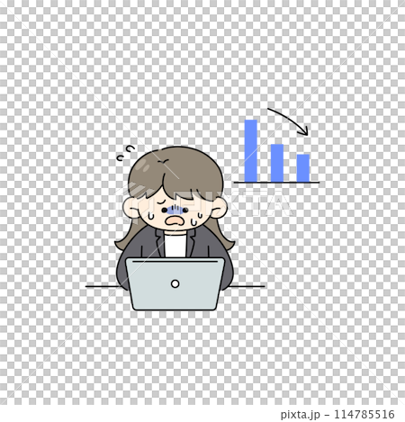 パソコン作業をするスーツの女性のイラスト 114785516