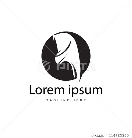 Simple Muslim clothing hijab logo design minimalist black silhouette 114785590