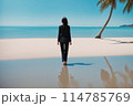 南国の美しいビーチとビジネスパーソンのシルエット 114785769