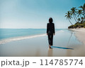 南国の美しいビーチとビジネスパーソンのシルエット 114785774