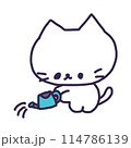 じょうろを持って水やりをしているかわいい白い色の子猫のイラスト 114786139