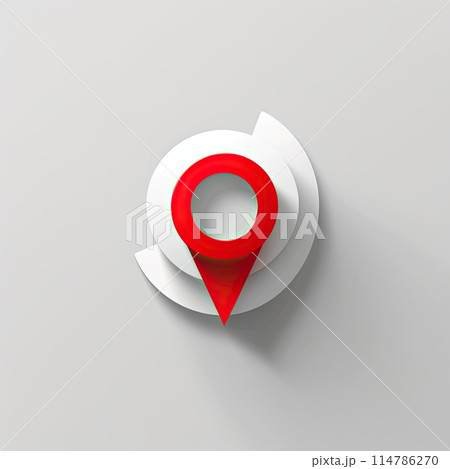 A carmine metal map pin with a hole, on white background 114786270