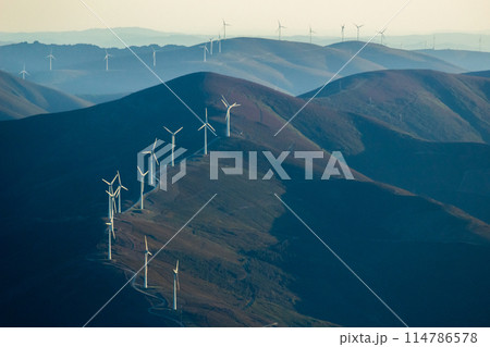 Wind Turbines in the Mountains of Portugal. Serra da Estrela 114786578