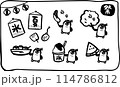 ペンギンのお祭り屋台食べ物イラストセット 114786812