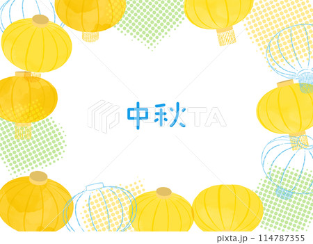 黄色い中国、中華の提灯の背景イラスト 114787355