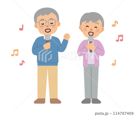 カラオケで歌う高齢者 114787409