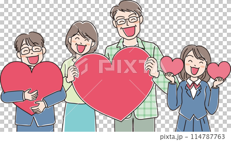 人物插畫_心心微笑的人們_四口之家_親子_男學生_女學生_40多歲夫婦 114787763