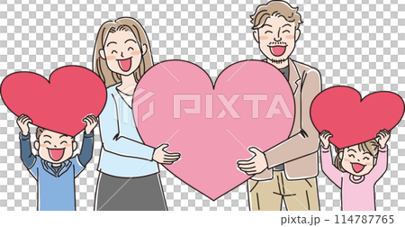 People illustration_Smiling people holding hearts_Family of four_Young parents and children_Boy_Girl_Couple in their 30s People illustration_Smiling people holding hearts_Family of four_Young parents and children_Boy_Girl_Couple in their 30s 114787765