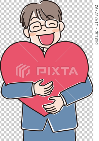 人的插畫_微笑的人抱著心_戴眼鏡的男孩微笑著抱著一顆大心_高中男孩 114787792