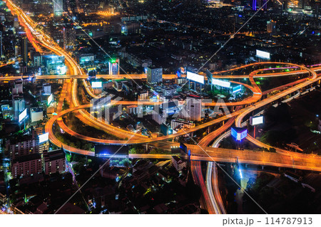 aerial view of city night road in the city 114787913
