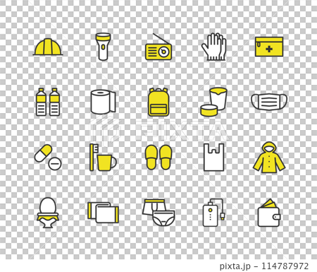 防災グッズのカラーアイコンセット 114787972