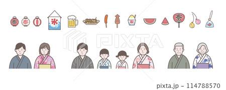 夏祭り・三世代家族のイラストセット 114788570