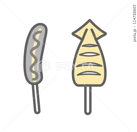 シンプルなフランクフルトとイカ焼きのイラスト シンプルなフランクフルトとイカ焼きのイラスト 114788605