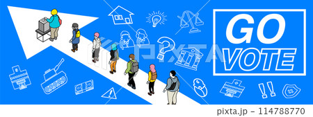 選挙　投票する人々　デザインレイアウト　横長 114788770