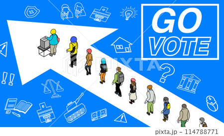選挙　投票する人々　デザインレイアウト　HD比率 114788771