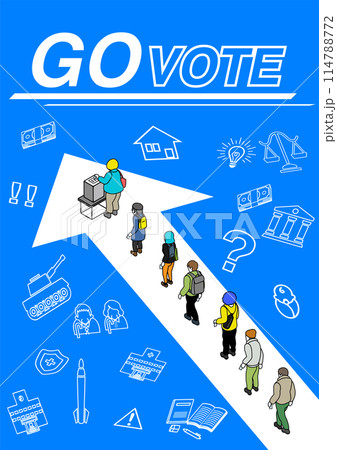選挙　投票する人々　デザインレイアウト　A4比率　縦 114788772