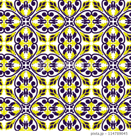 A pattern of yellow and blue ornament with a white background. The flowers are arranged in a way that creates a sense of movement and energy. The colors are bright and cheerful A pattern of yellow and blue ornament with a white background. The flowers are arranged in a way that creates a sense of movement and energy. The colors are bright and cheerful 114789045