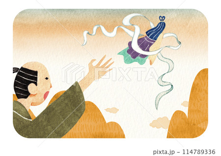 日本昔話　天の羽衣　水彩 イラスト 114789336